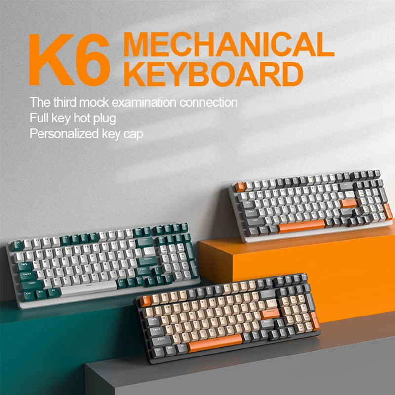 

K6 Mechanical Keyboard 100 Keys Ergonomics 3 Mode Connection Keyboard Type-C 2.4G Bluetooth Wireless RGB Wired Gaming Keyboard