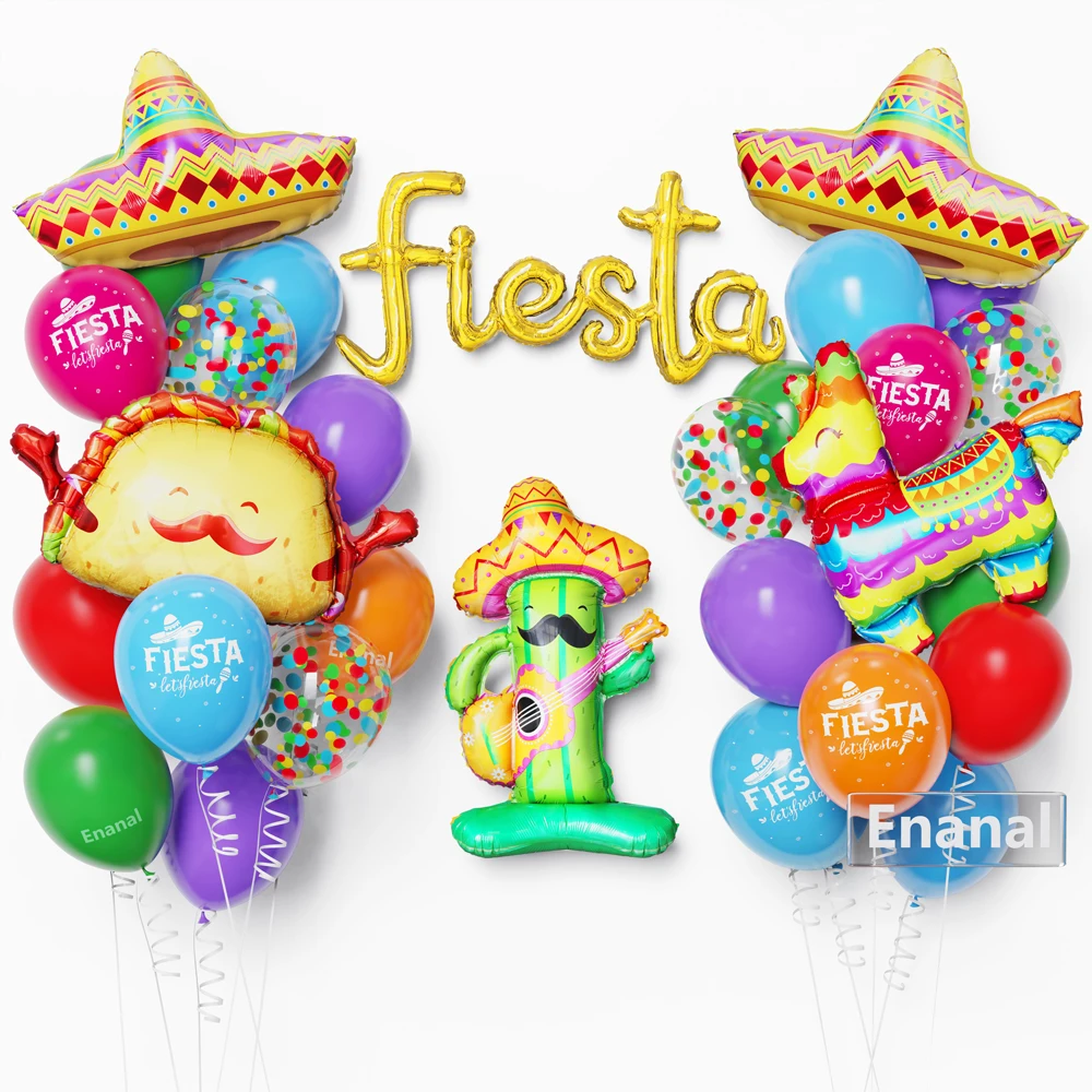 27pcs Mexican Fiesta Colorful Latex Balloon Cactus Llama Foil Balloon for Baby Shower Birthday Mexica Cinco De Mayo Party Decor