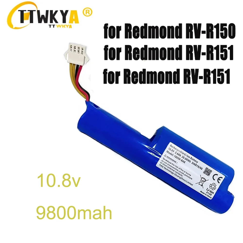 

100% Original Batería de litio recargable de 10,8 V y 9800mAh, adecuada para aspiradora Redmond Red-R150, RV-R150, RV-R151