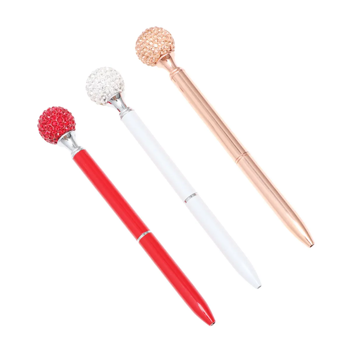 

3Pcs Ballpoint Pens Slim Metal Multicolor Diamond Design Gift Anniversary Christmas Office School Supplies Students