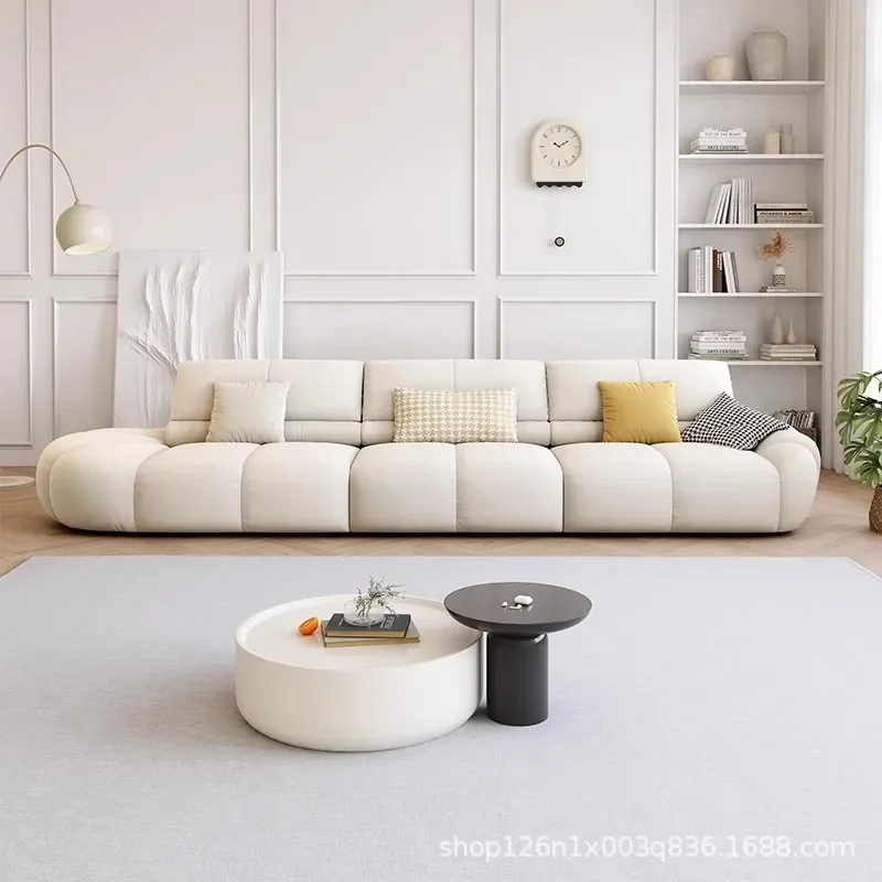 

Cream style fabric sofa modern simple small apartment living room straight row pumpkin sofa