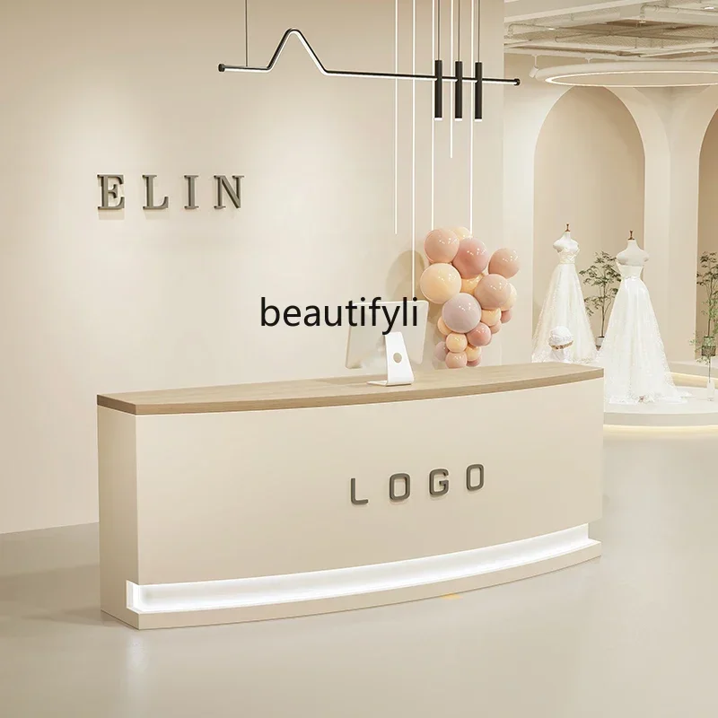

SS03A Light luxury curved cream style beauty salon bar counter checkout page lobby front desk