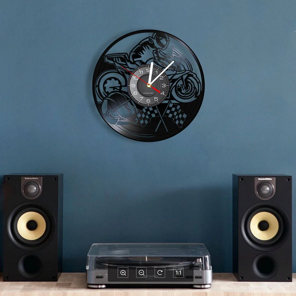 Motorcycle Racing Vinyl Record Wall Clock Motorbike Retro Music Album Home Decor Silent Wall Watch Motorcyclist Racer Rider Gift