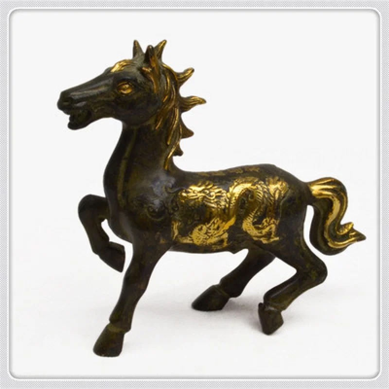 

Fine Bronze Dragon and Phoenix, Horse Sculpture Ornaments Pure Bronze Golden Horse Decorations