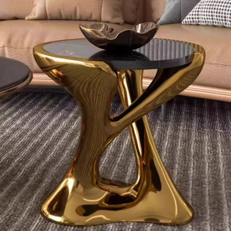 Simple living room round small coffee table light luxury small apartment edge table Italian high-grade marble balcony tea table