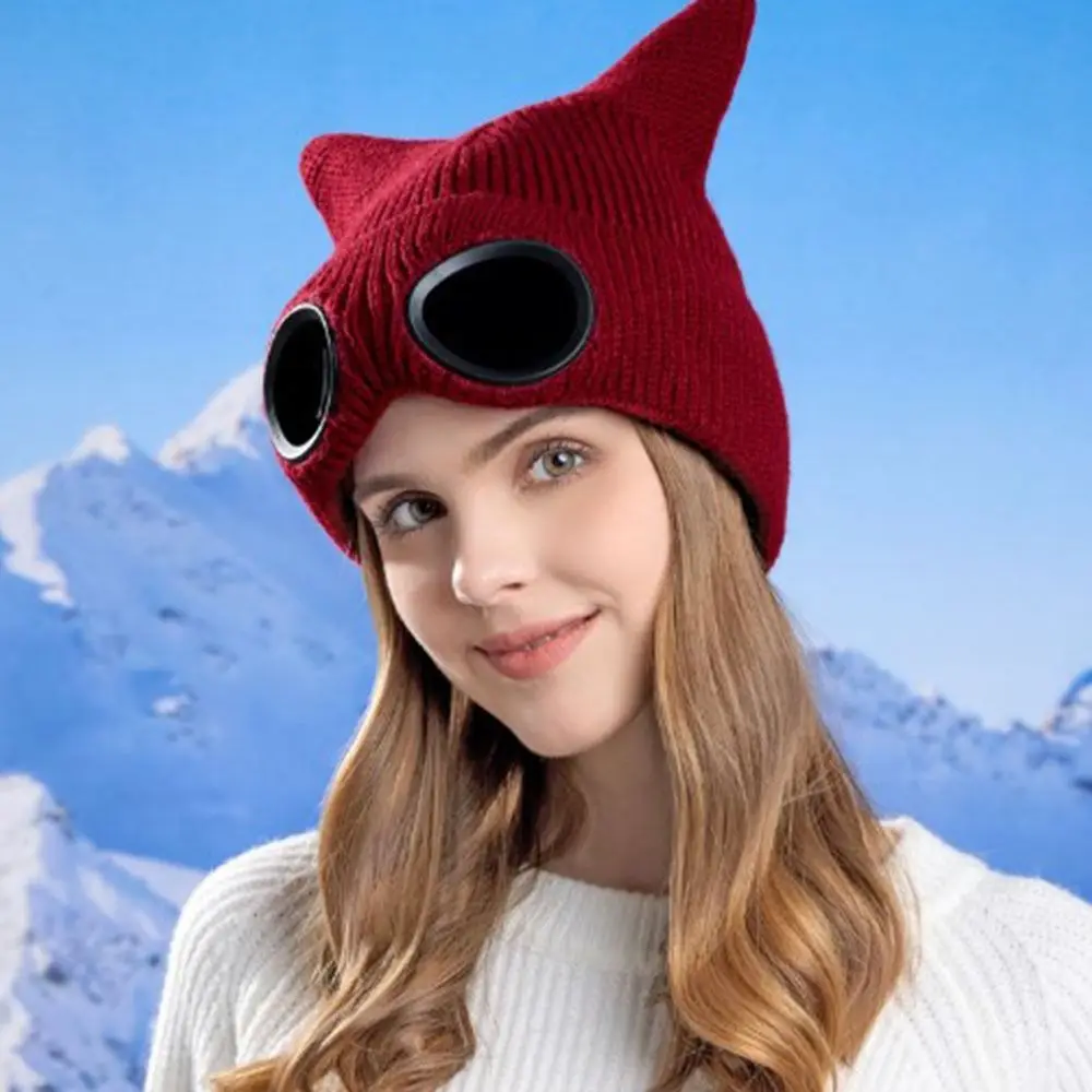 Removable Glasses Winter Glasses Caps Wear-resistant Windproof Warm Ski Mask Hats Cat Ears Ear Protection Head Knitted Hat