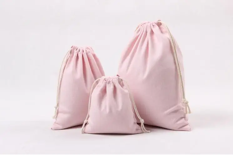 Pink Canvas Drawstring Bags Cotton Storage Bags Laundry Favor Holder Fashion Jewelry Pouches Gift Bags Wholesale