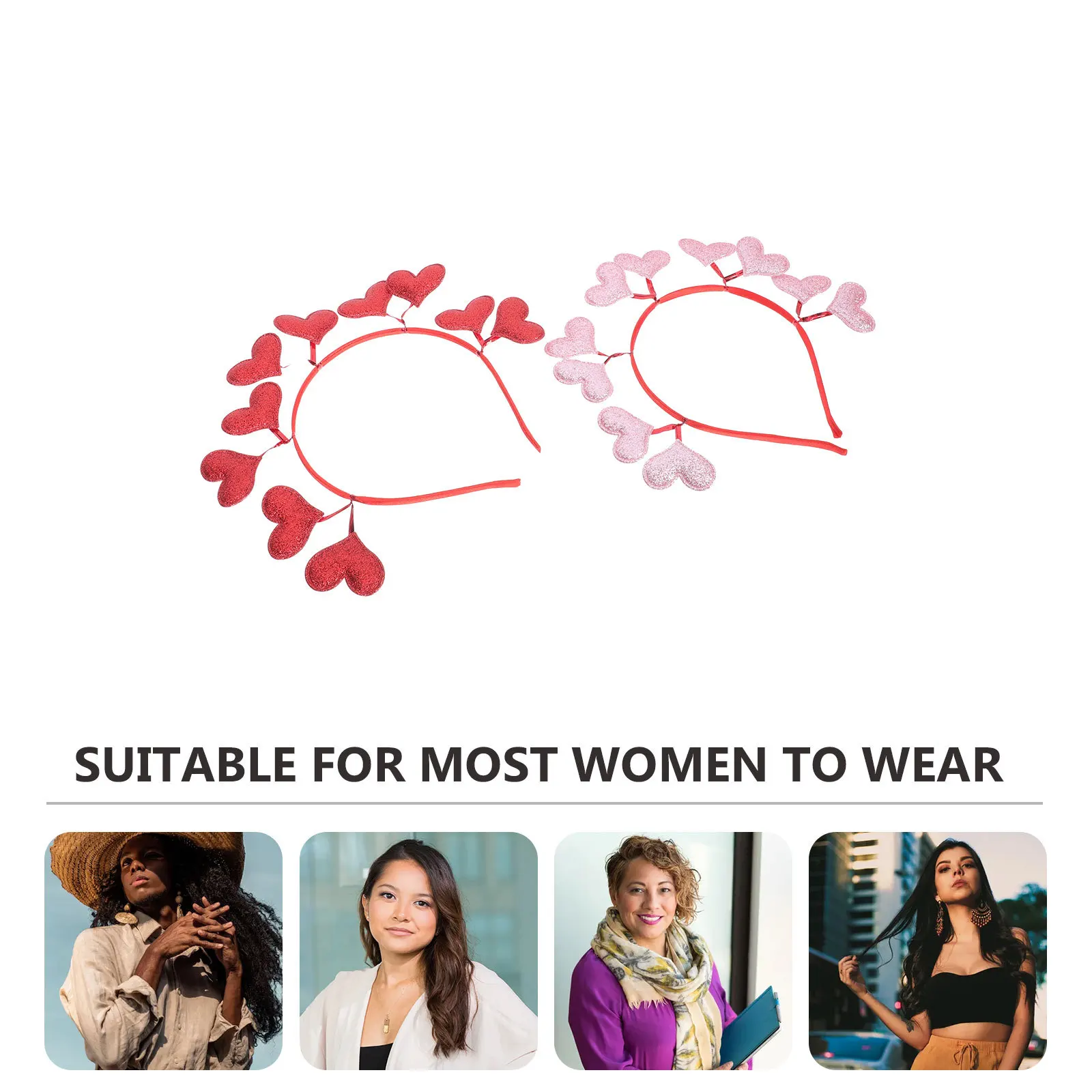 

2 шт. повязок на голову в форме сердца для вечеринок, гибкие обручи для волос в форме сердца для свиданий, выступлений, фестивалей