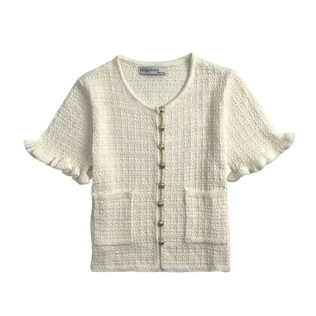 

Women's round Neck Knitted Cardigan Jacket Summer Fashionable Versatile Layered Decorative European American Style Top