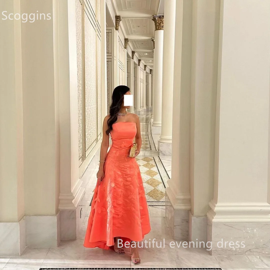 Scoggins A-Line Strapless Hand-Made Flowers Floor-Length Evening Dresses Wedding Dress Elegantes Mujer/Elegant Party Dresses