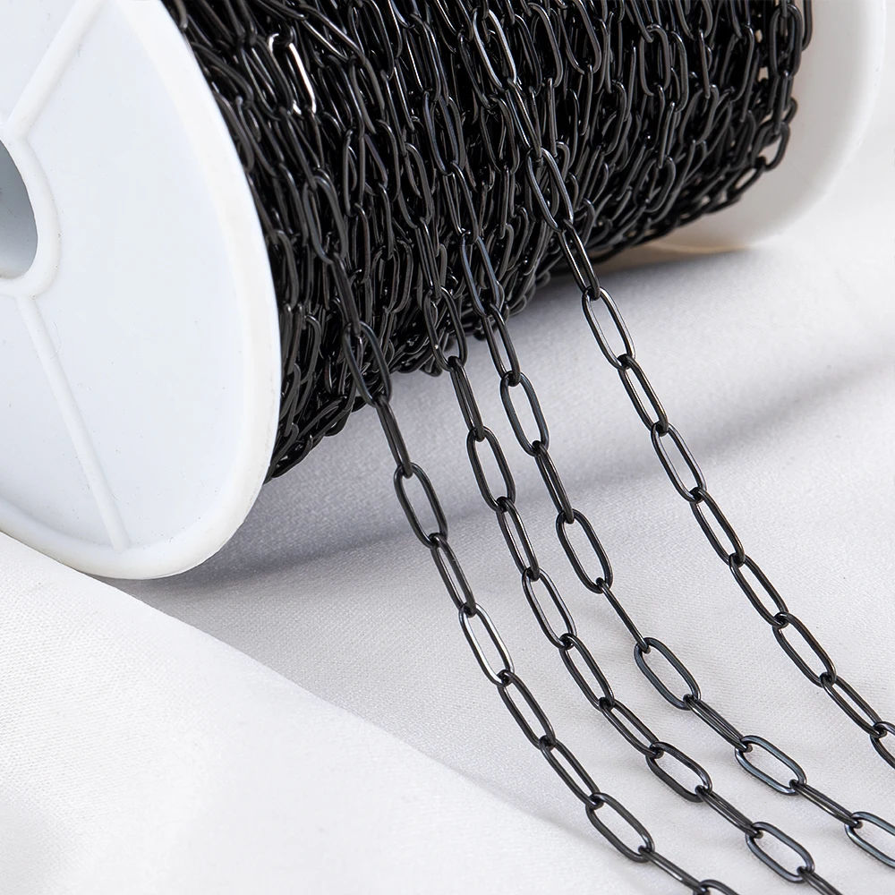 Chaîne à maillons à cadre fin en acier inoxydable noir, pistolet de 0.5M 1M 2M, 2.5mm à 6mm, pour la fabrication de bijoux, chaîne de Bracelet et de collier à faire soi-même