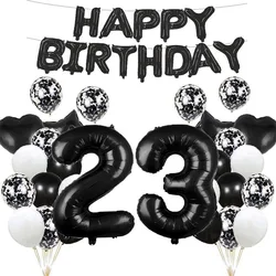 Black Happy Birthday Number Foil Balloons Adult Kids Party Decorations Women Men 10 11 12 13 15 18 20 25 30 35 40 50 60 Year Old