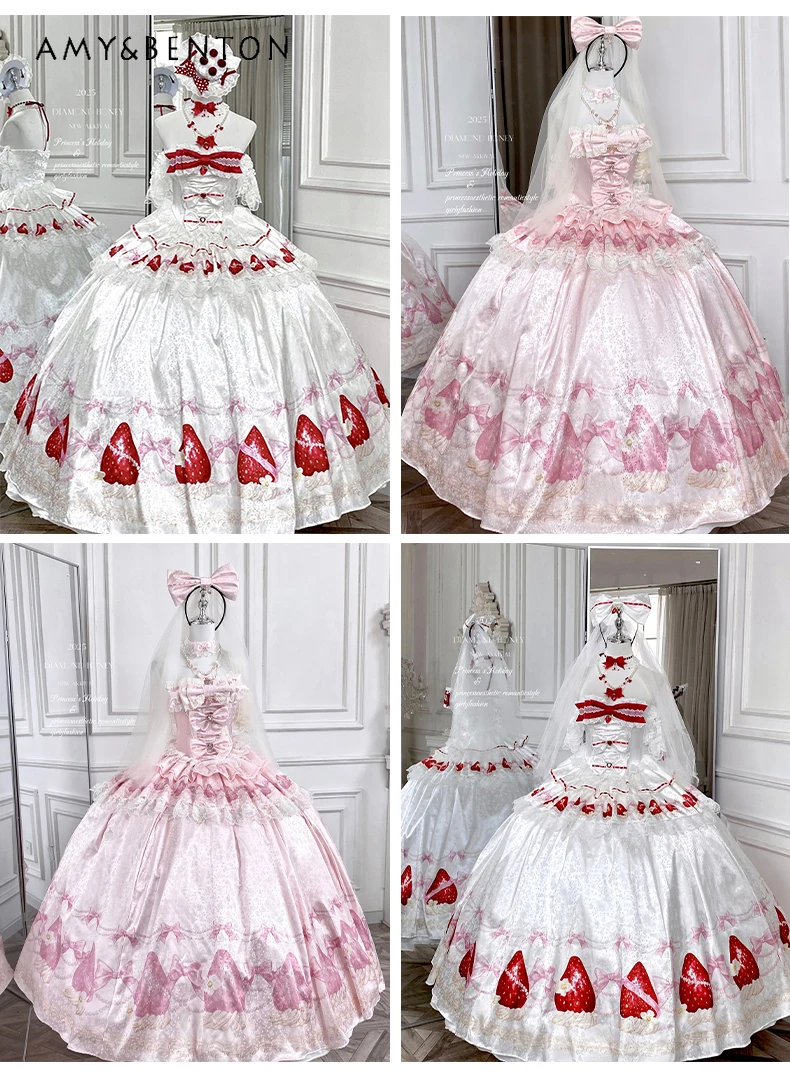Splendido abito da sposa per compleanno in stile principessa, fascia alta, elegante, con fiocco, spalle scoperte, dolce e carino, maxi abiti slim per le donne Lolita