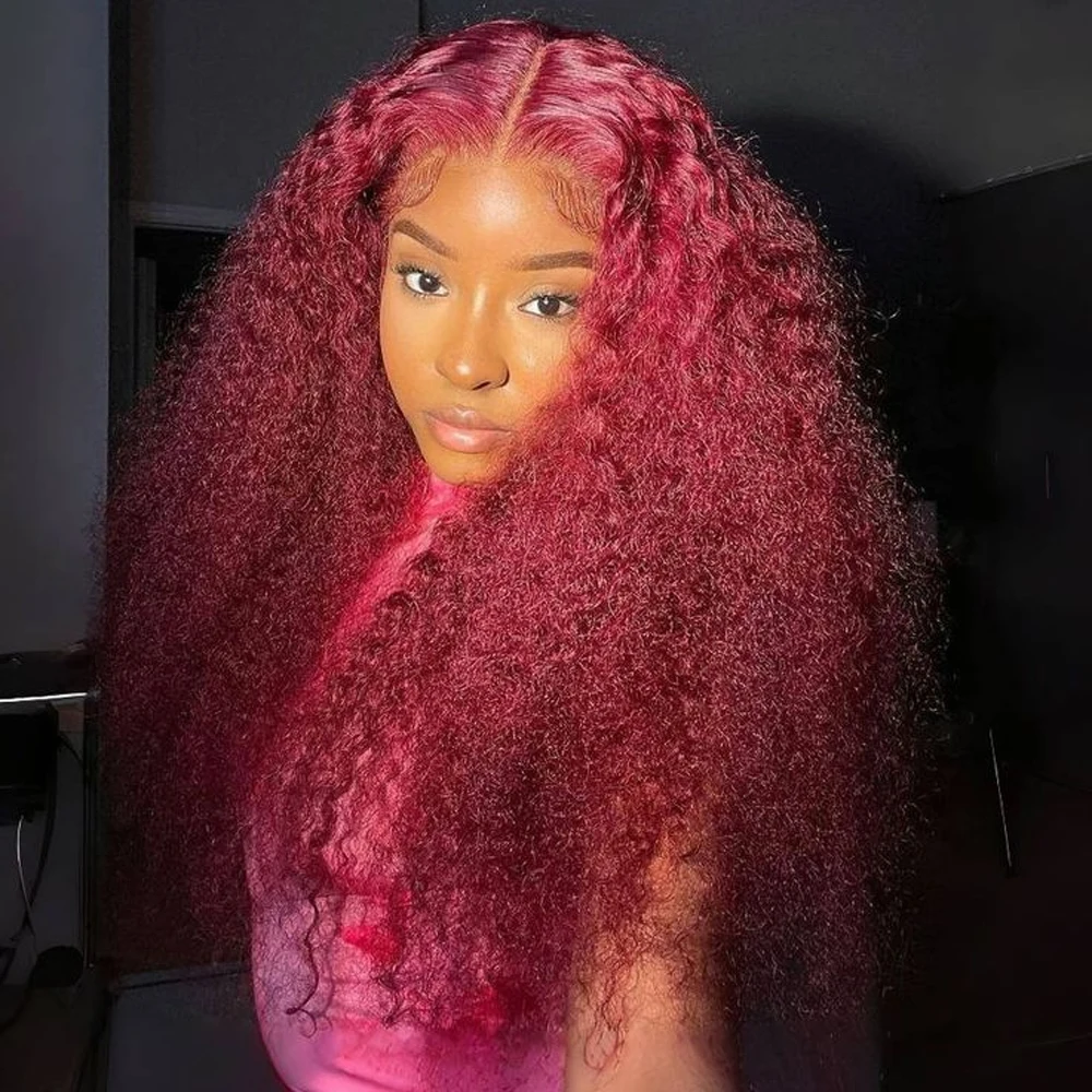 

GEFILY Burgundy Curly 13x6 HD Lace Frontal Wigs Human Hair 13x5 Wet And Wavy 99J Red Colored Deep Wave Wig For Women 30 36 Inch