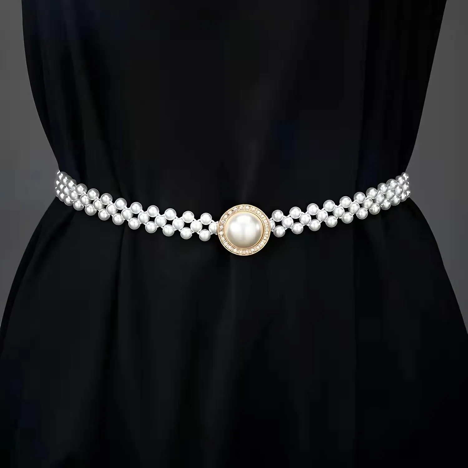 Große Perlen-Taillenkette, Gold, Silber, Kunststoff, elastischer Damengürtel mit Ecoration, All-Match-Rock, modisches, lässiges, luxuriöses Design