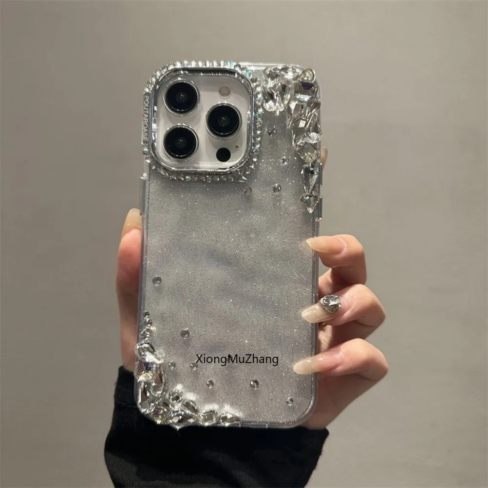 Luxury Glitter Rhinestones Three-dimensional Flower Back Cover for IPhone 14 Pro Max 15 13 Pro Max 12 Pro 11 Drop Resistant Case