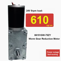 610KG 75ZY self-locking worm gear reducer motor, high-power and high torque DC motor, 12V24V lifting motor