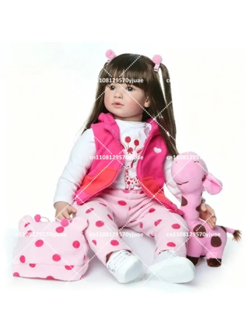 Adorable 60cm Lifelike Reborn Toddler Princess Girl Doll with Giraffe, Soft Baby Doll for Kids
