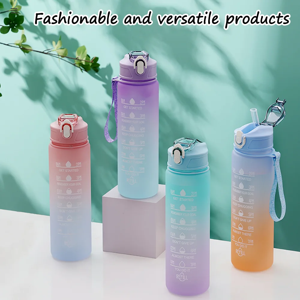 900ML gradient color water cup portable outdoor sports water cup plastic cup one click pop-up cap straw water bottle