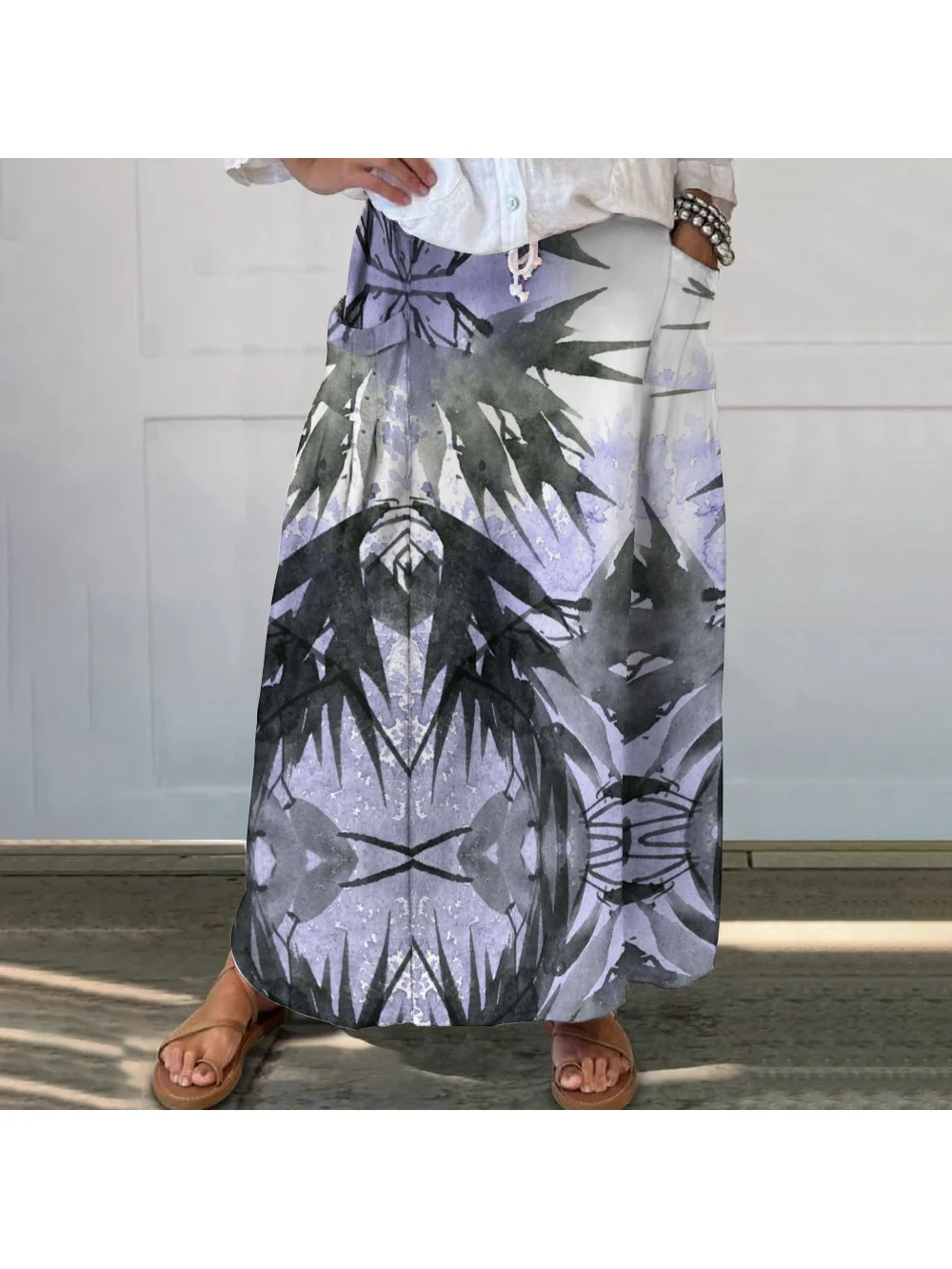 Chinese Retro Casual Straight Skirt Ink Bamboo Forest Printing Loose High Quality Women's Clothing Fashion Multi-Pocket Skirt