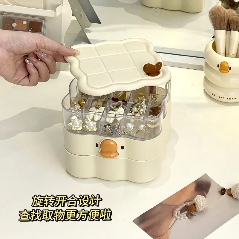 Rotatable Jewelry Box, Cute Storage Organizer for Earrings Rings Necklaces Hair Accessories Delicate Accessory Container