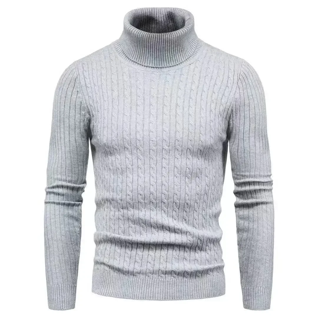 Autumn Winter Turtleneck Sweater Men Warm Fashion Solid Color Slim Fit Pullover Mens Knitted Sweater Bottoming Shirt Plus Size