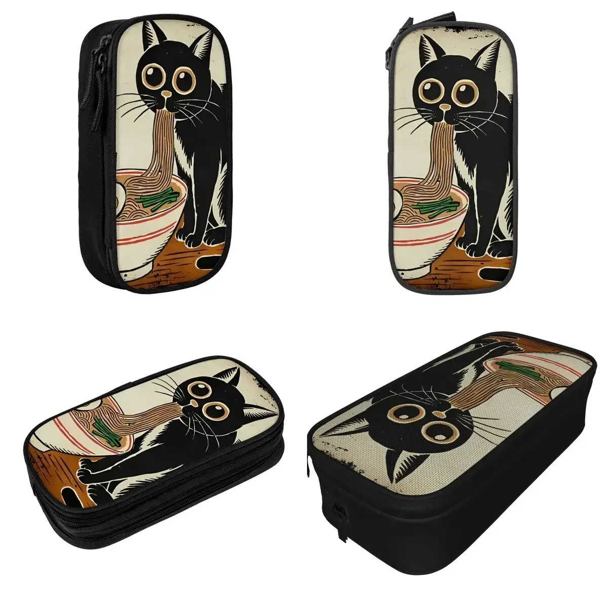 

Black Cat Eating Ramen Noodle Pencil Cases Pen Pencil Bags Student Large Storage Students School Cosmetic Pencilcases