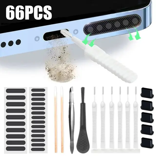 66PCS Zestaw do czyszczenia głośników telefonu komórkowego Zestaw do czyszczenia wtyczki przeciwpyłowej do iPhone'a 15 14 13 Samsung Xiaomi Zestaw do czyszczenia słuchawek Szczotka