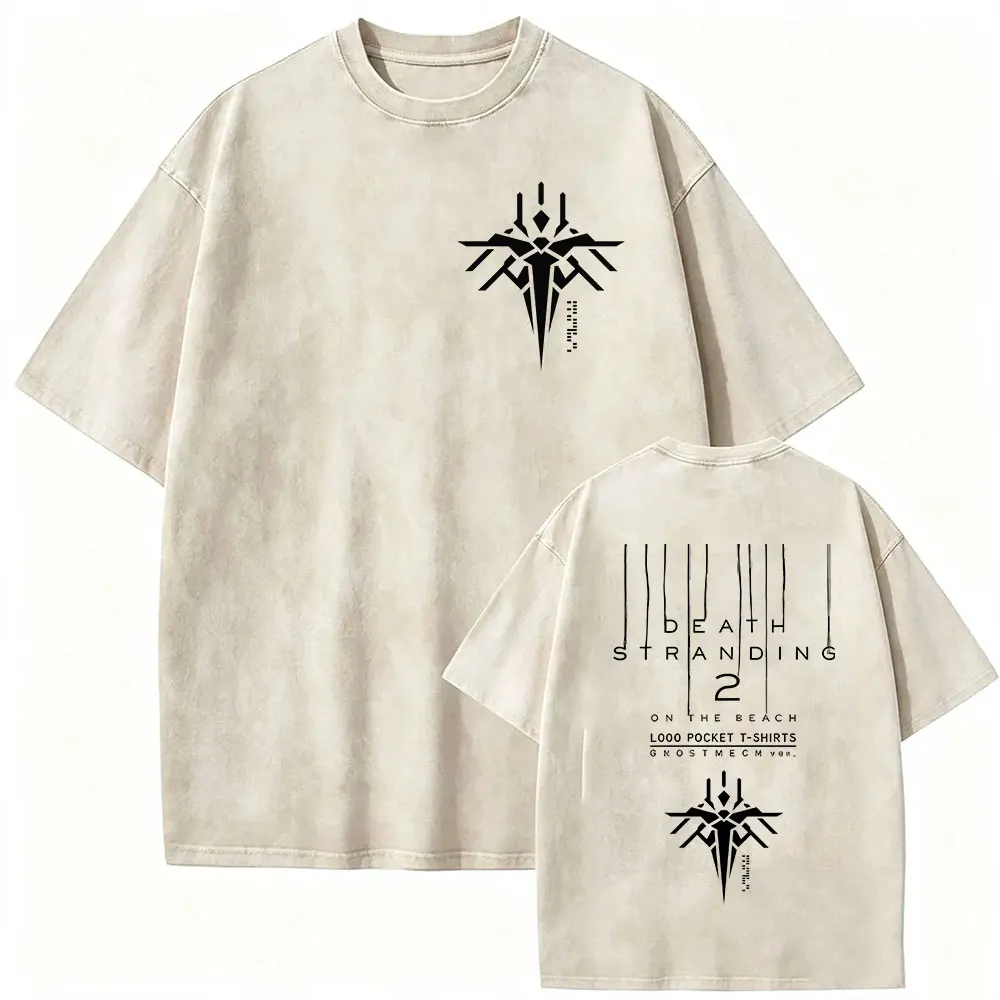 Game Death Stranding 2 on The Beach Vintage Washed T Shirts Men's Women's Clothing High Quality Fashion Oversized Cotton T-shirt