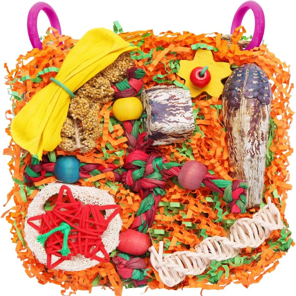 Natural Seagrass Bird Foraging Wall Toy Loofah Starfruit Parakeet Cockatiel Conure Chewing Climbing Mat Cage Hanging Decor