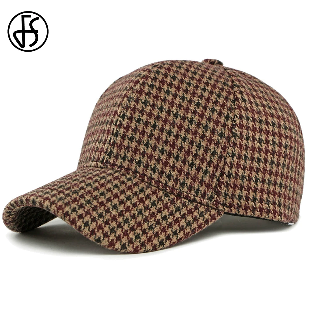

FS 2026 Vintage Green Brown Plaid Baseball Cap For Men Luxury Brand Houndstooth Women Hat Stylish Summer Hats Bone Masculino