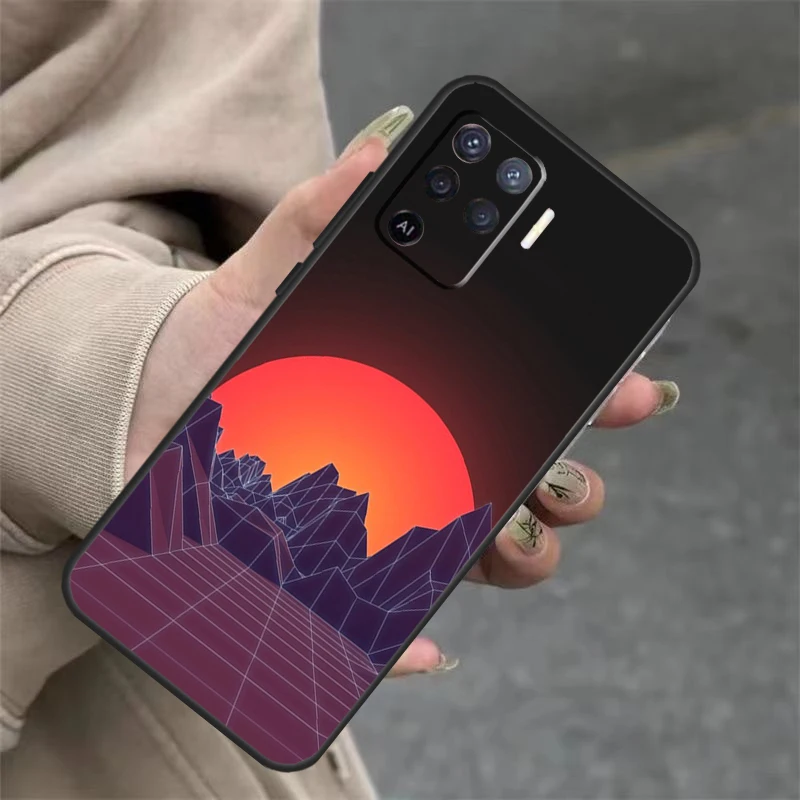 80S Vaporwave Retro Synthwave Sunset Case For OPPO A96 A76 A16 A98 A78 A58 A5 A9 A15 A17 A77 A52 A72 A53S A57S A54 A74 A94 Cover