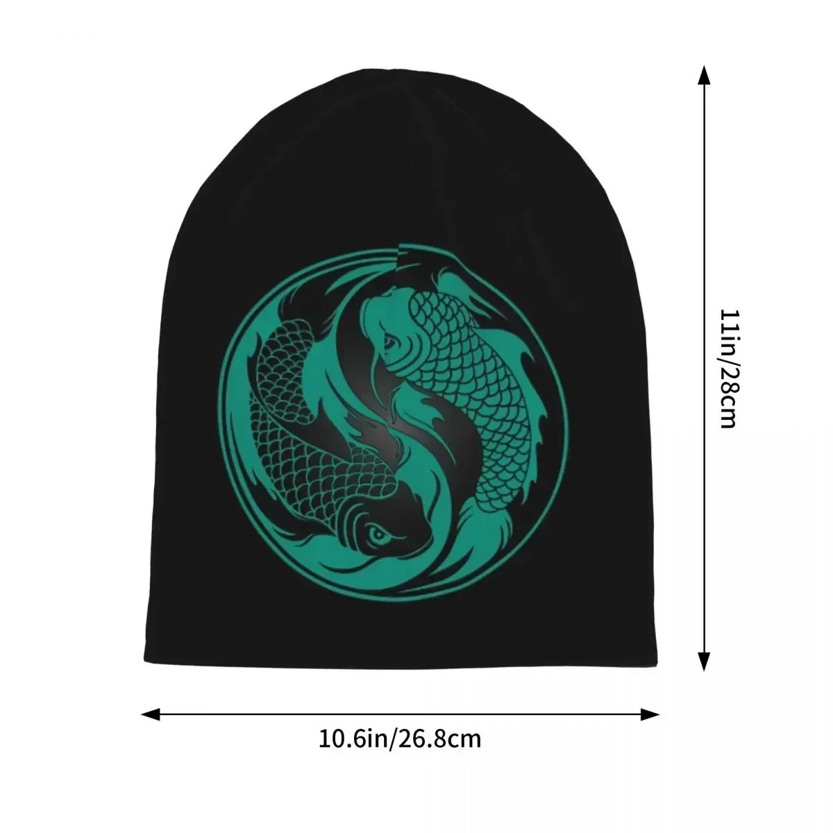 Teal Blue And Black Yin Yang Koi Fish Warm Knitted Cap Hip Hop Bonnet Hat Autumn Winter Outdoor Beanies Hats for Unisex Adult