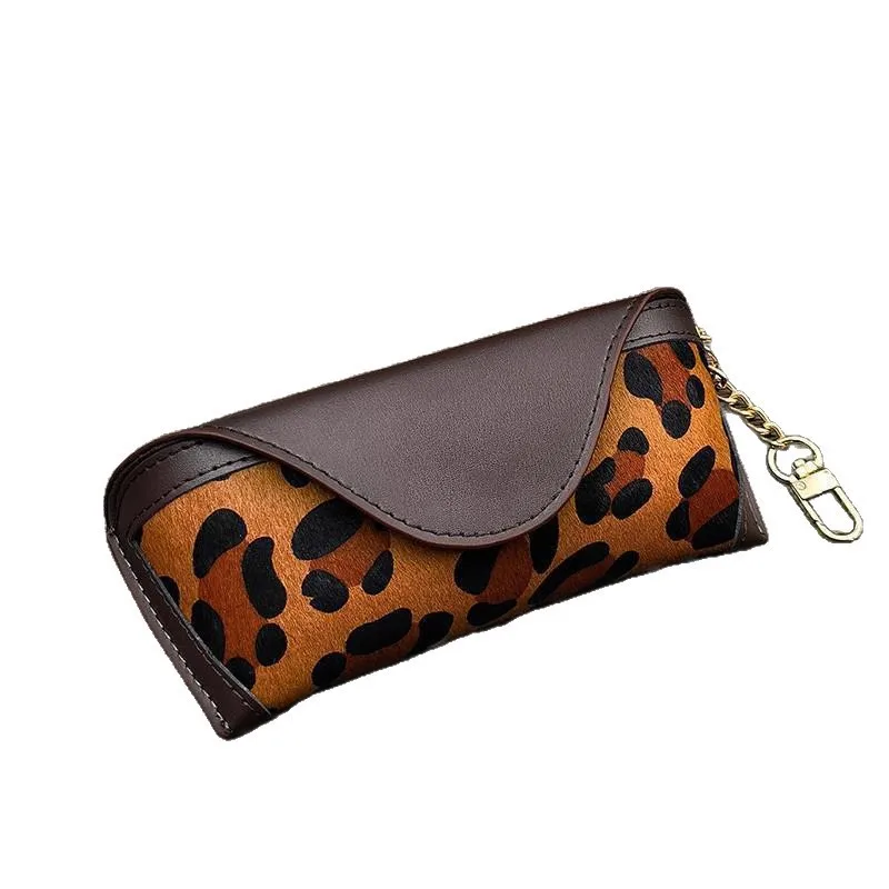 Vintage PU-Leder Brillenaufbewahrungstasche Leopardenmuster Leichtes Myopie-Brillenetui Druckfeste Sonnenbrillenschutzhülle