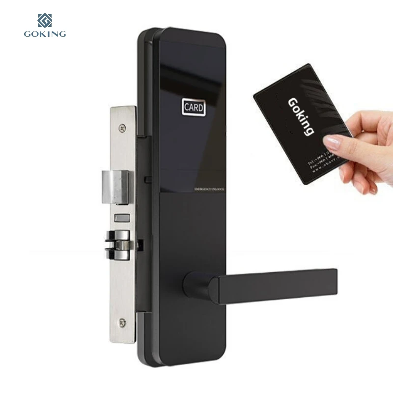 Goking china factory oem wholesale new security smart rfid key card hotel lock wireless electronic handle for hotel rooms