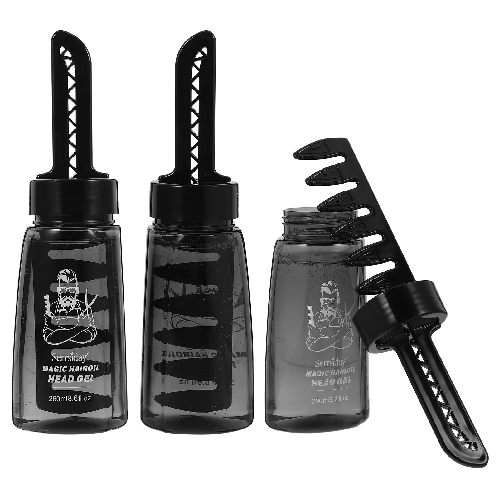 Mens Hair Cream Comb Styling Gel Wax Refillable Bottles Black Plastic Empty with Man