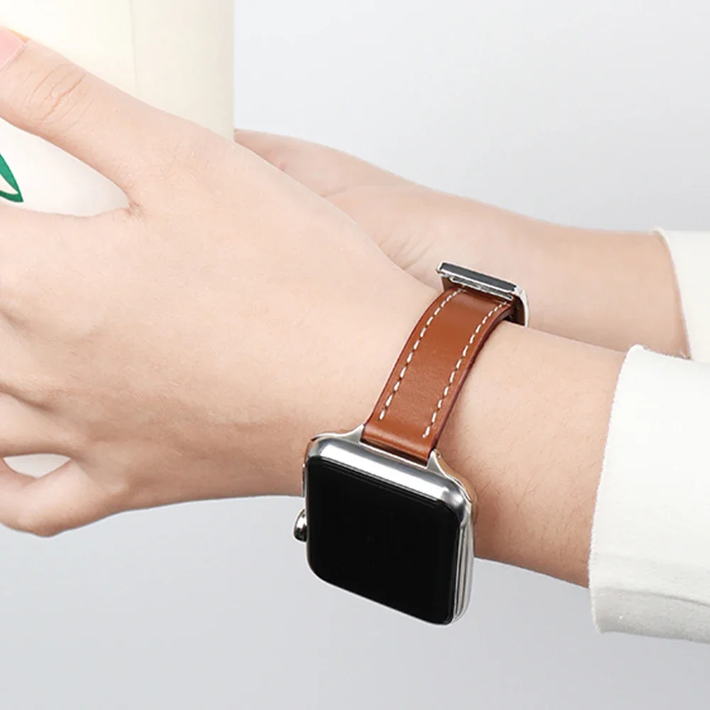 Leather Strap for Apple Watch Band Ultra 2 49mm 41mm 45mm 42mm 38mm 44mm 40mm 46mm Business Bracelet for iWatch10 9 8 7 SE 6 5 4