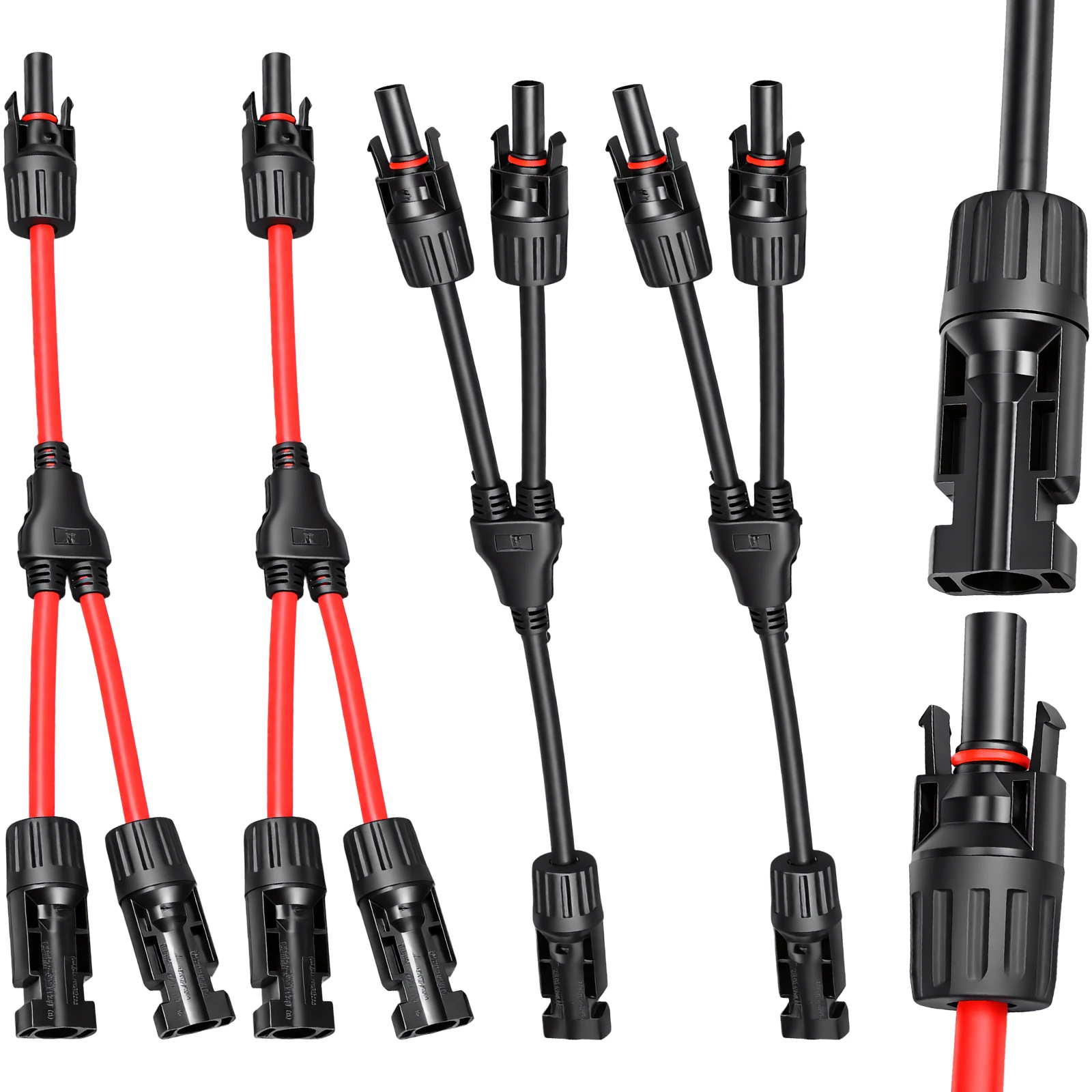 2 Pair Solar Y Branch Connectors 1 to 2 Parallel Adapter 6mm 2 Cable IP67 Waterproof 30A 1500V for Solar Panel RV Boat PV System