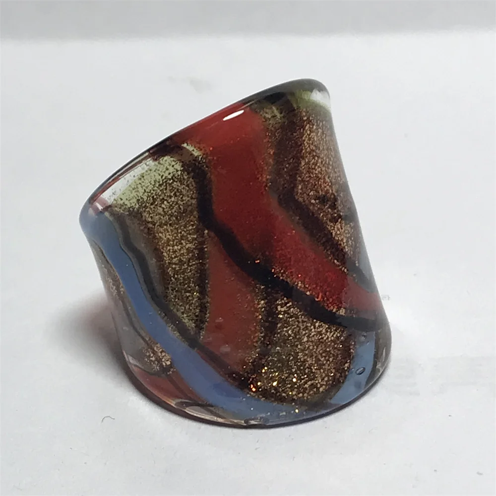 New Murano Glass Rings For Women Minimalist Bicolor Stripe Finger Rings Handmade Glass Jewelry Fit Daily Party Girls Gifts