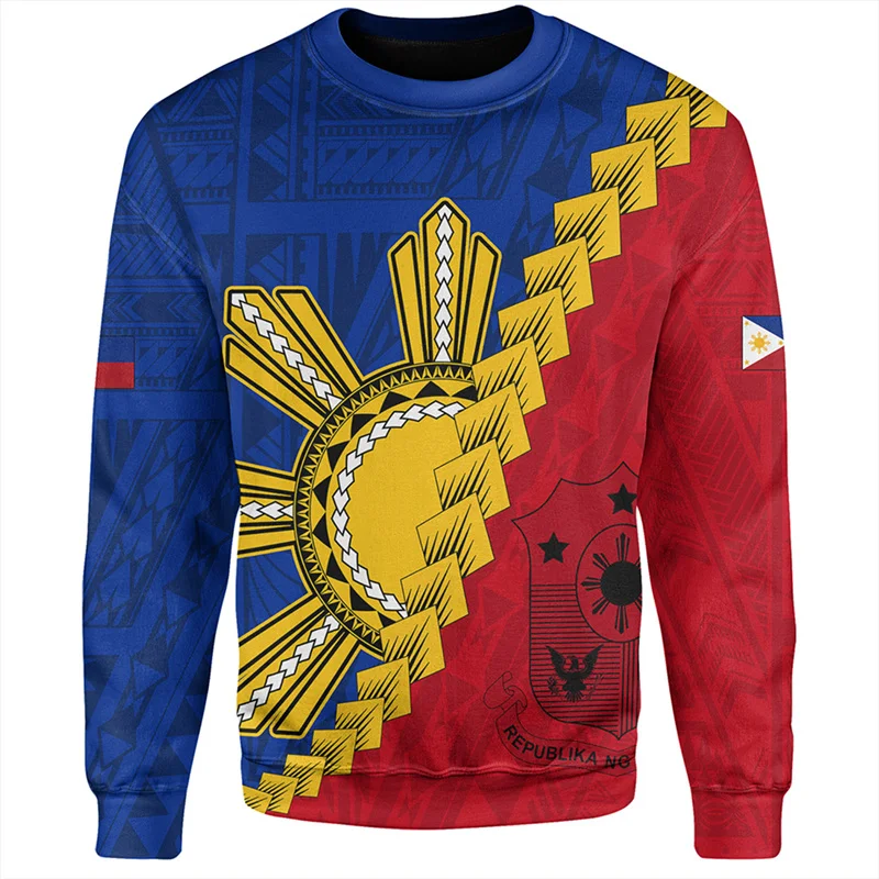 New Philippine Flag Emblem 3d Print Sweatshirt Pullover Clothes For Men Women Oversize Long Sleeve Tops Fashion Round Neck Tops