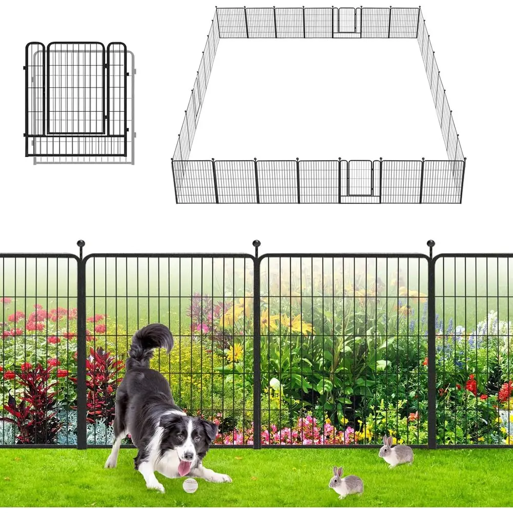 

32in x 69ft Metal Garden Fence with Gate, 30 Panels, Outdoor Dog Barrier, Rustproof Patio Edging