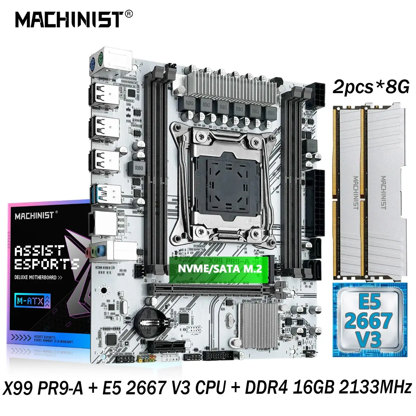 MACHINIST X99 Motherboard Kit Xeon E5 2667 V3 CPU LGA 2011-3 Set DDR4 RAM 2*8GB RAM Memory Combo USB 3.0 ssd NVME M. 2 PR9-A