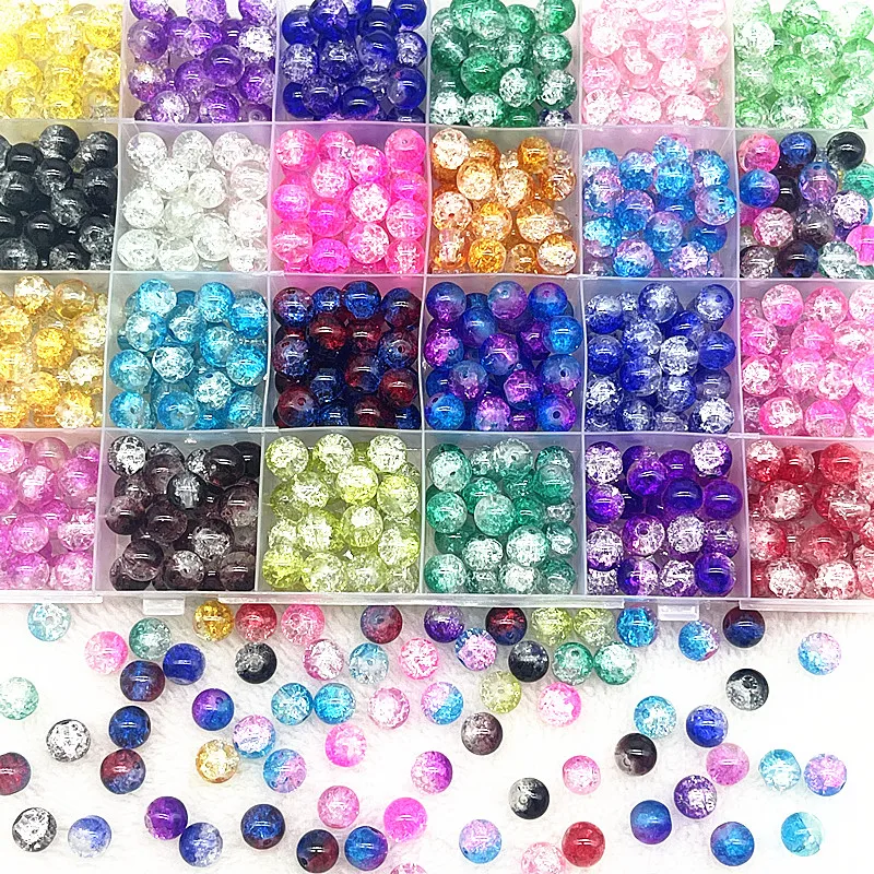 4mm 6mm 8mm Round Colour Glass Crackle Beads Loose Spacer Beads for Jewelry Making Diy Handmade Bracelets Accessories