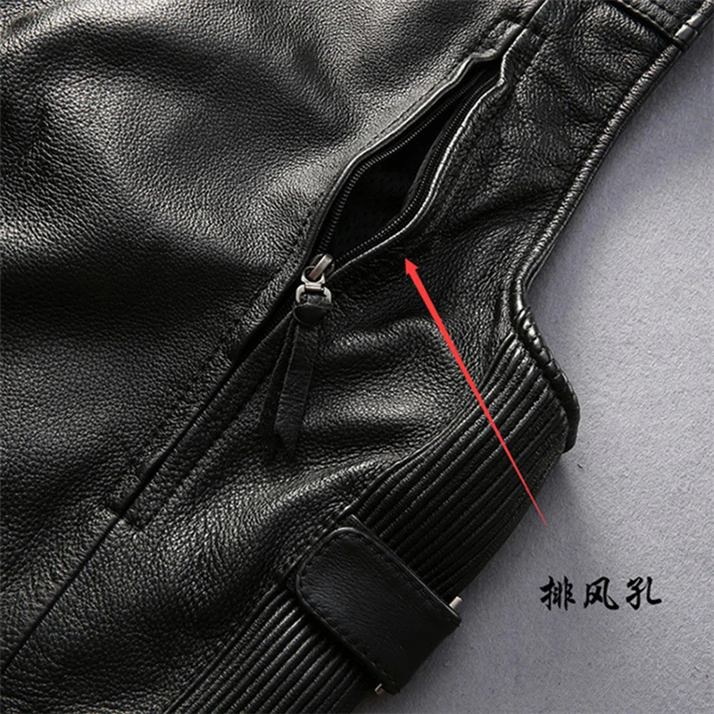 Thickened head layer cowhide vest lapel slant zipper men motorcycle undershirt vintage biker sleeveless undershirt jacket coat