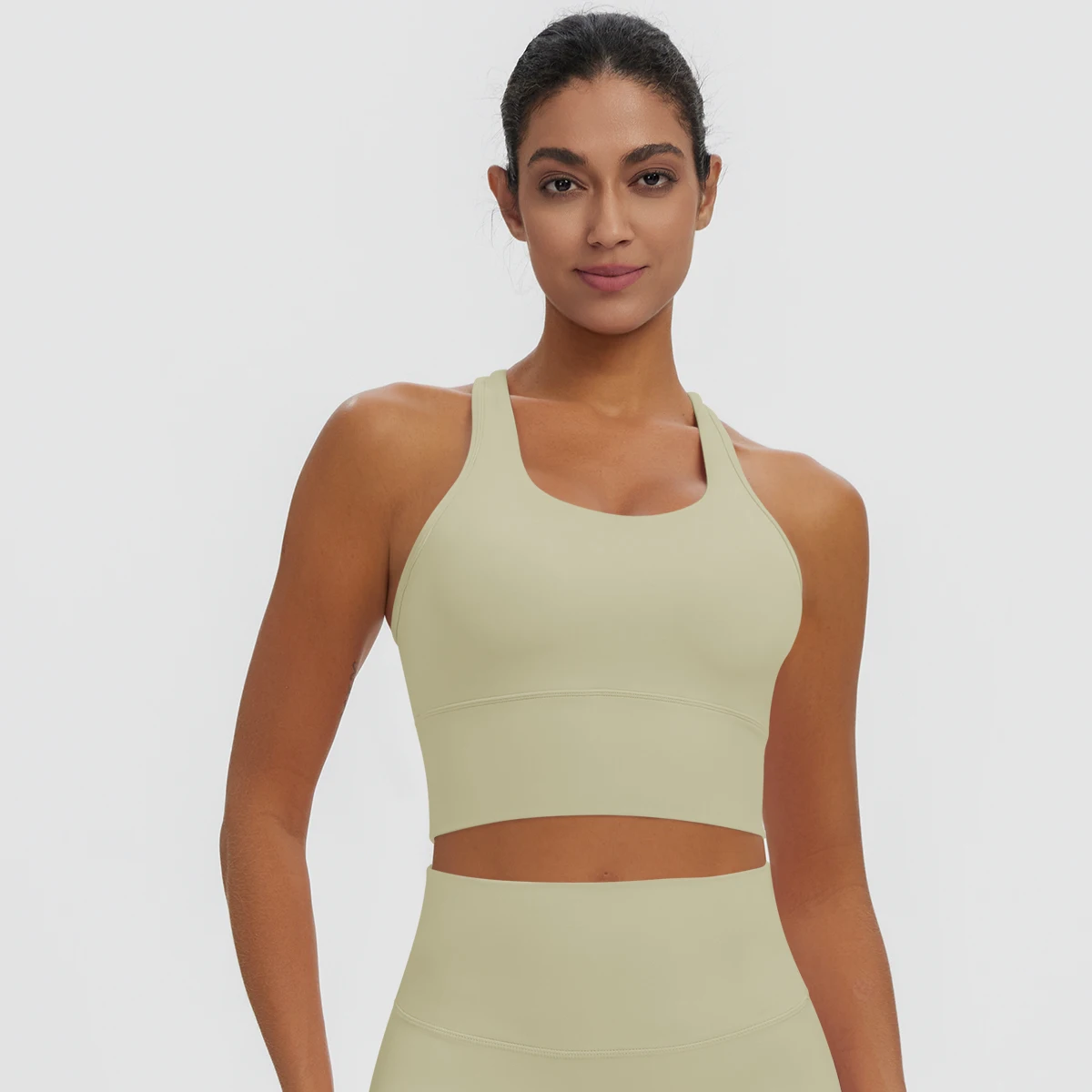 Rooftrellen Damen Einfarbige Yoga-Weste mit Raffung, schönem Rücken, I-förmigem Design, Yoga-Top mit Brustpolster, stoßfestes Workout-Top – Detail 22