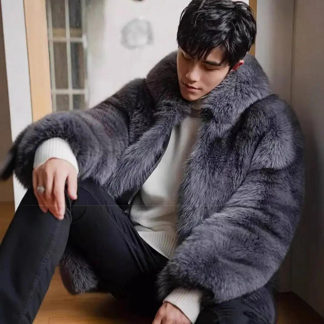 Invierno nueva moda de los hombres de Color sólido Simple básico Casual de moda elegante de lujo de manga larga con capucha abrigos de piel sintética ropa masculina