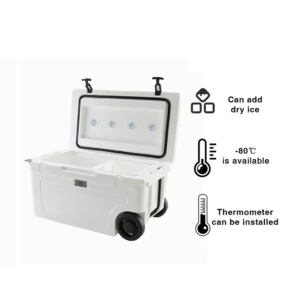 Large Heavy Duty Insulated Marine White 55L Rotomolded Cooler on Wheels