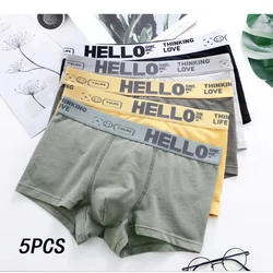5PCS Men Breathable Boxer Shorts Four-corner Shorts Teenagers Knitted Pure Color Mid-waist Design