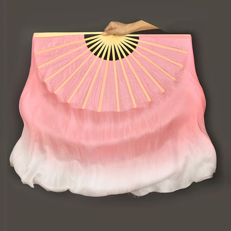 Multiple-sizes Pink Gradient Color Folk Dance Fan Imitation Silk Veil Chinese Classical Dance Accessories Props Hand Fan Yangko 