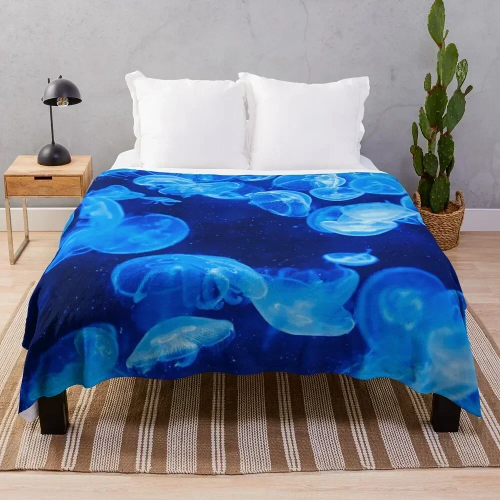 Blue Jellyfish! Throw Blanket blankets and throws Custom Cute Plaid Luxury Blankets